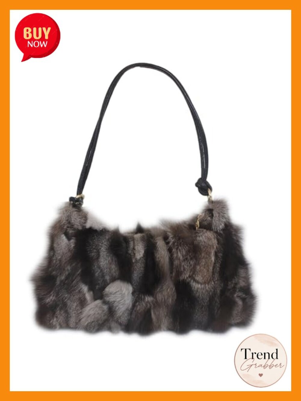 Genuine Fox Fur Hobo Bag Leather Strap Luxury Shoulder Handbag